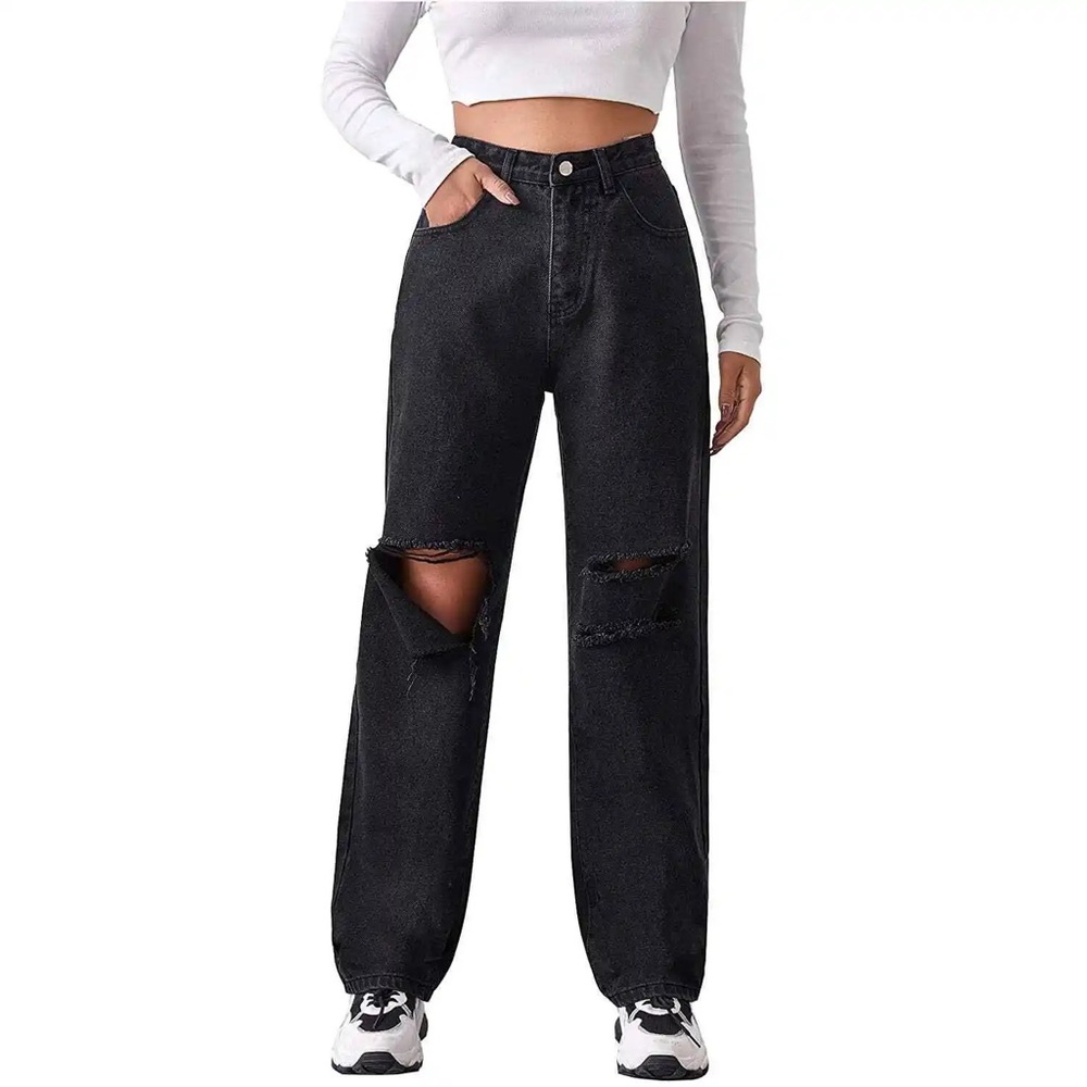 Shein Distressed High Rise Baggy Jeans